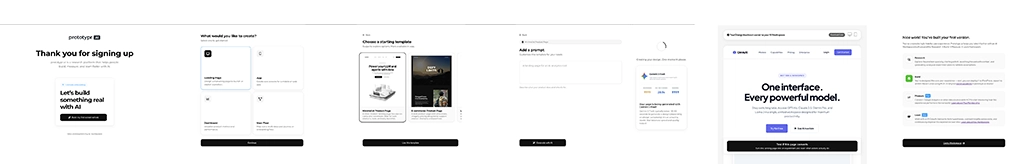 an early version of an onboarding flow for prototypr.ai