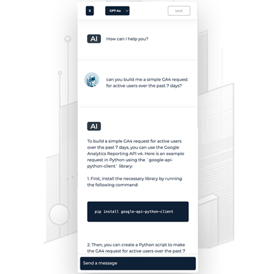 chatting with gpt-4o about a data integration that uses the Google Analytics 4 API
