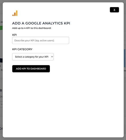add a new Google Analytics KPI Modal