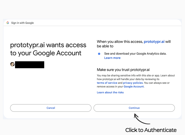 Allow prototypr.ai to connect your Google Account and read GA4 data