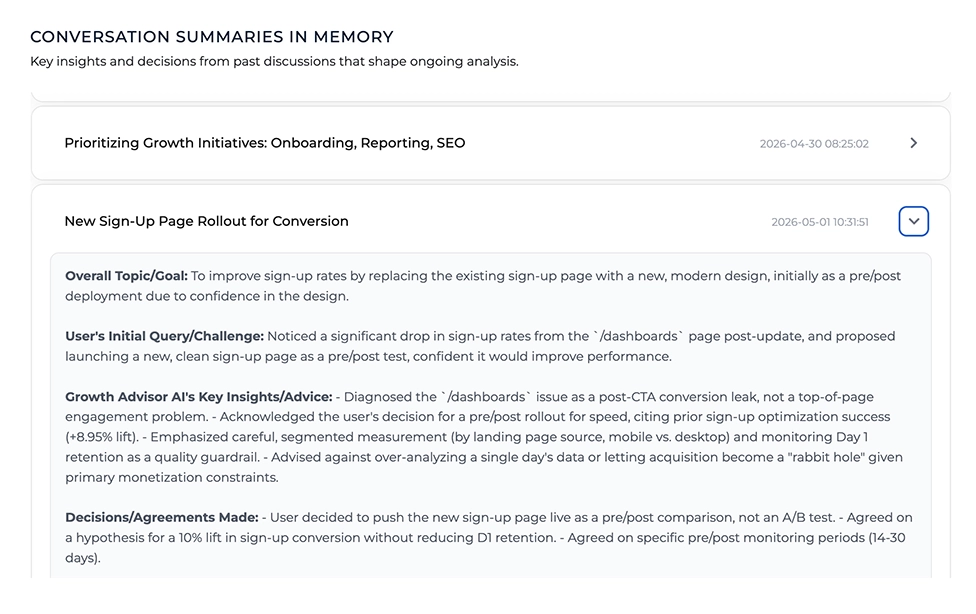 an example of a saved conversation summary