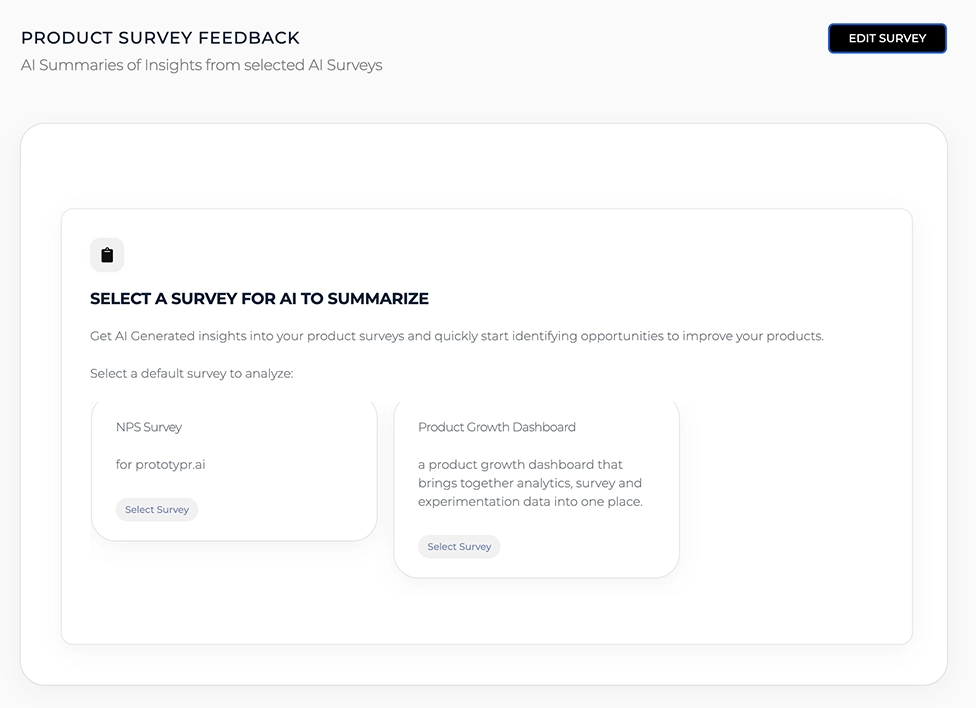 selecting a survey from Test Center to be used in memory