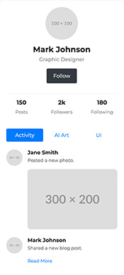 a wireframe for a user profile page