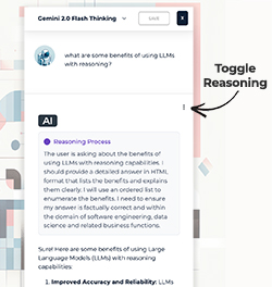 An answer from Gemini featuring the underlying model reasoning, accessible via a toggle