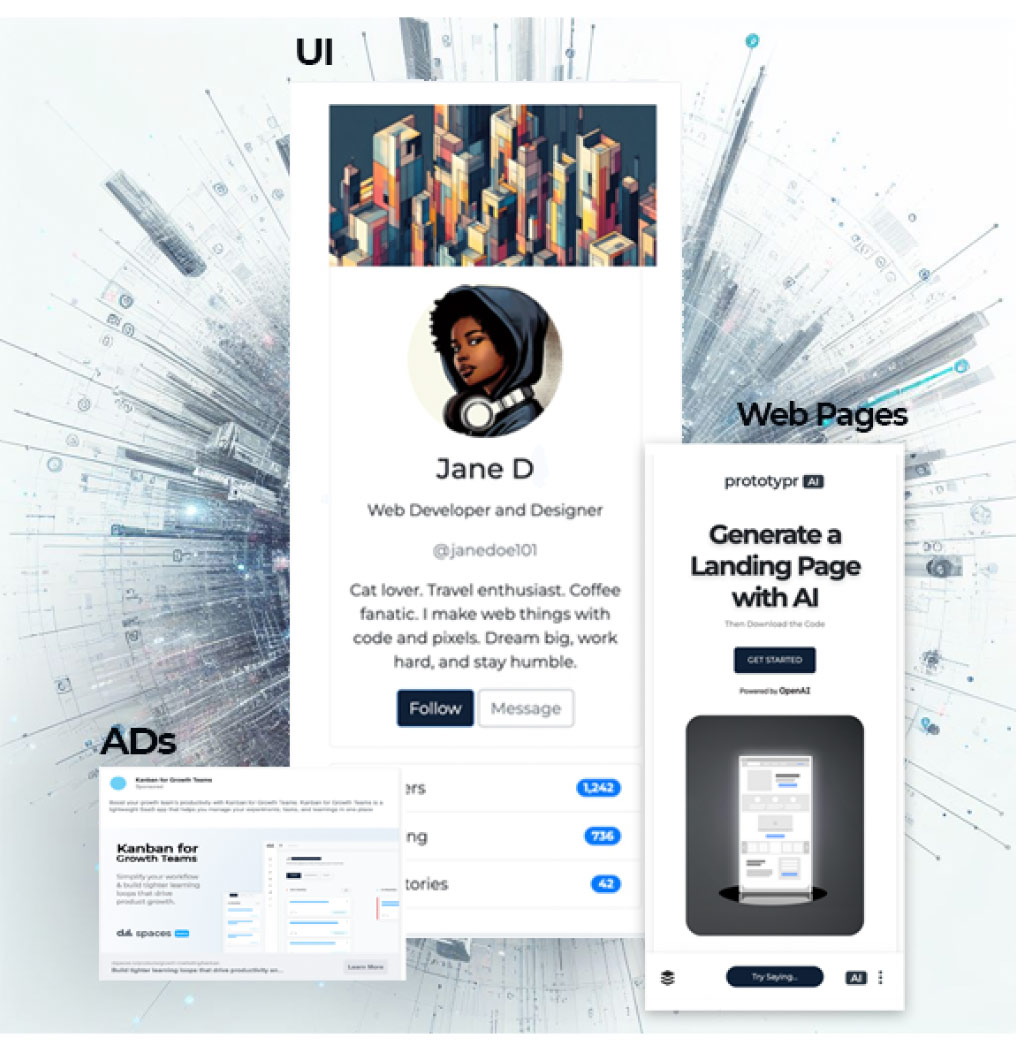 Generate UI, code, creative and landing pages with prototypr.ai