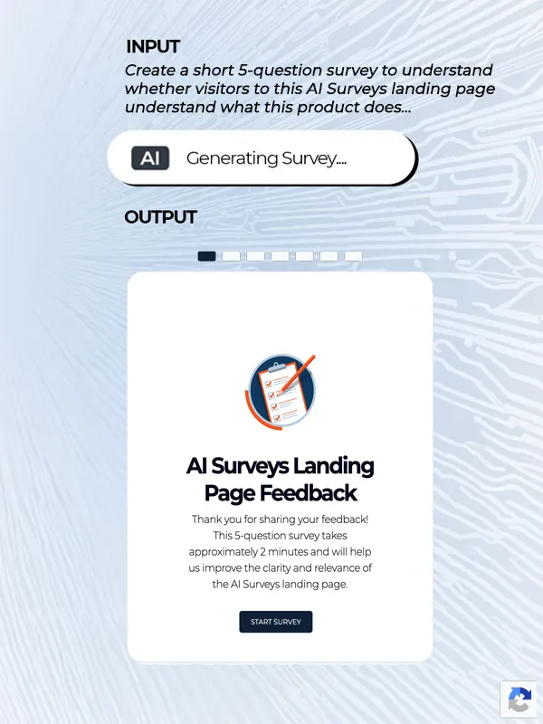 AI survey generator turning a product research prompt into a five-question landing page messaging survey