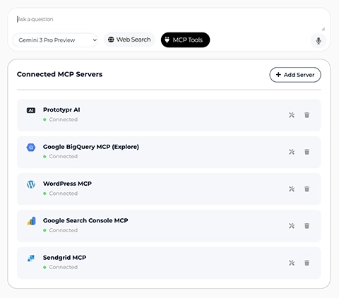 a screenshot of MCP Servers connected to prototypr.ai Chat