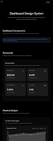 a screenshot of a dashboard design system, dark mode