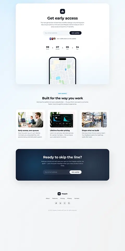 A lead gen page to get early access for an app