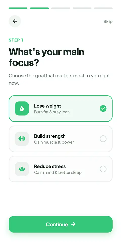 A five step mobile onboarding flow for a health app