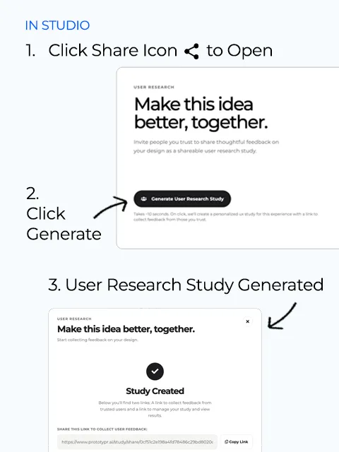 the flow to generate a study inside prototypr.ai studio