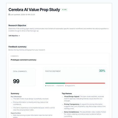 a screenshot of a user research study page on prototypr.ai