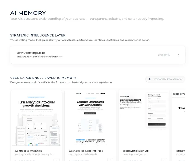 A view of user experiences uploaded into memory from the AI memory menu