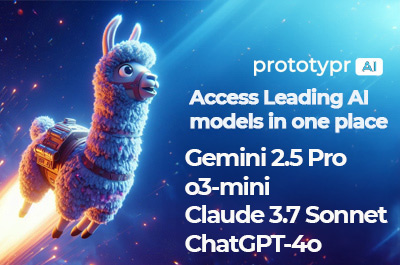 Aan illustration of a llama getting sent into space with copy about the world's best AI Models