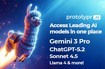 Aan illustration of a llama getting sent into space with copy about the world's best AI Models