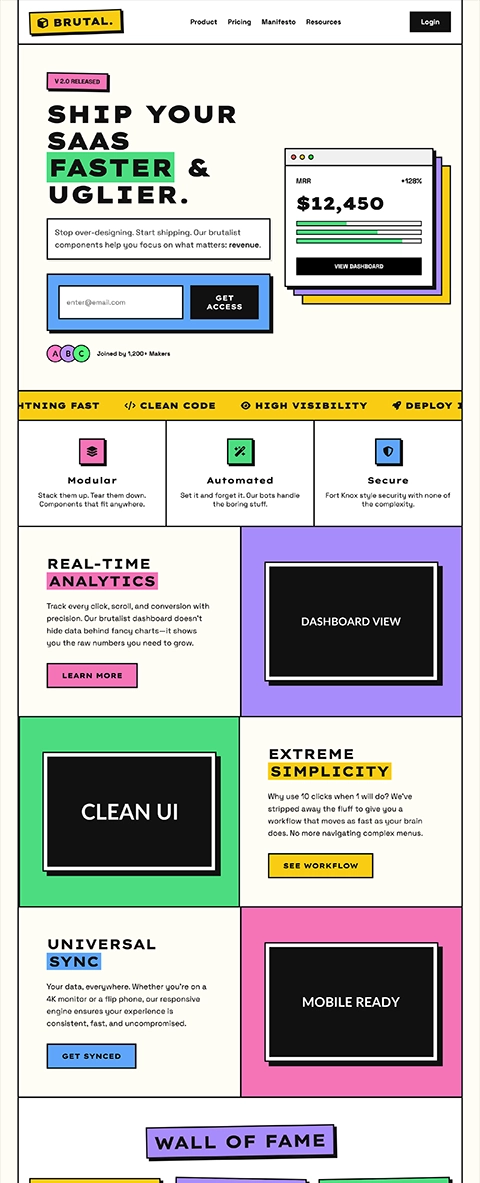 a neo brutalist landing page template