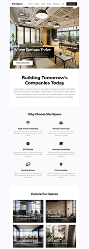 a modern landing page template for a workspace sharing business