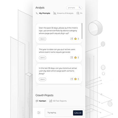 A feed of saved analytics prompts in prototypr.ai's Analytics platform 