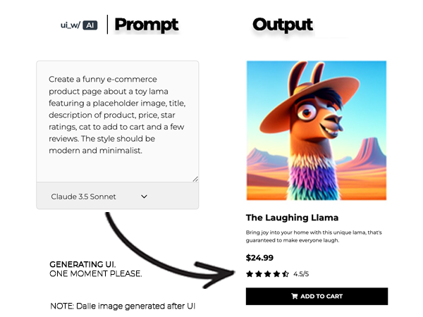 a description of a prompt to generate an ecom page using ui_w/ AI Studio