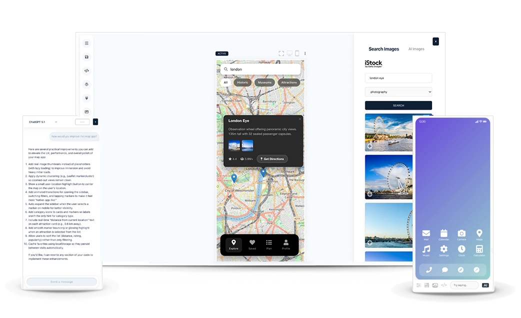 prototypr.ai hero image featuring Laptop computer and mobile phone with screens of the prototypr.ai AI Studio experience on a white background