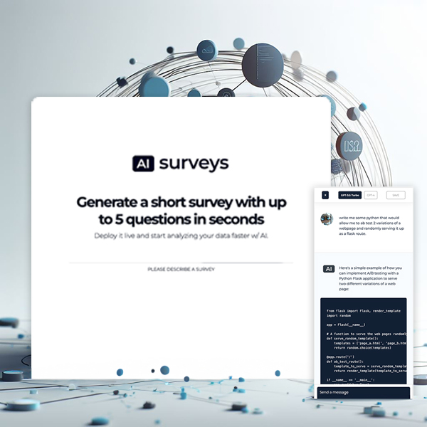 chat_w/ ai interface and ai surveys start screen