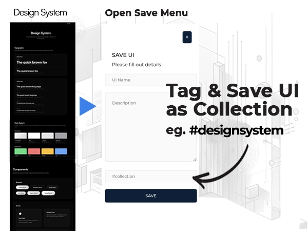 A view of a design system, which is then saved as a ui collection to be used as a reference for future designs